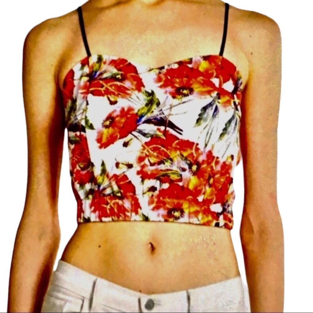 Floral Adjustable Thin Straps Crop Top by Clover Canyon NEW